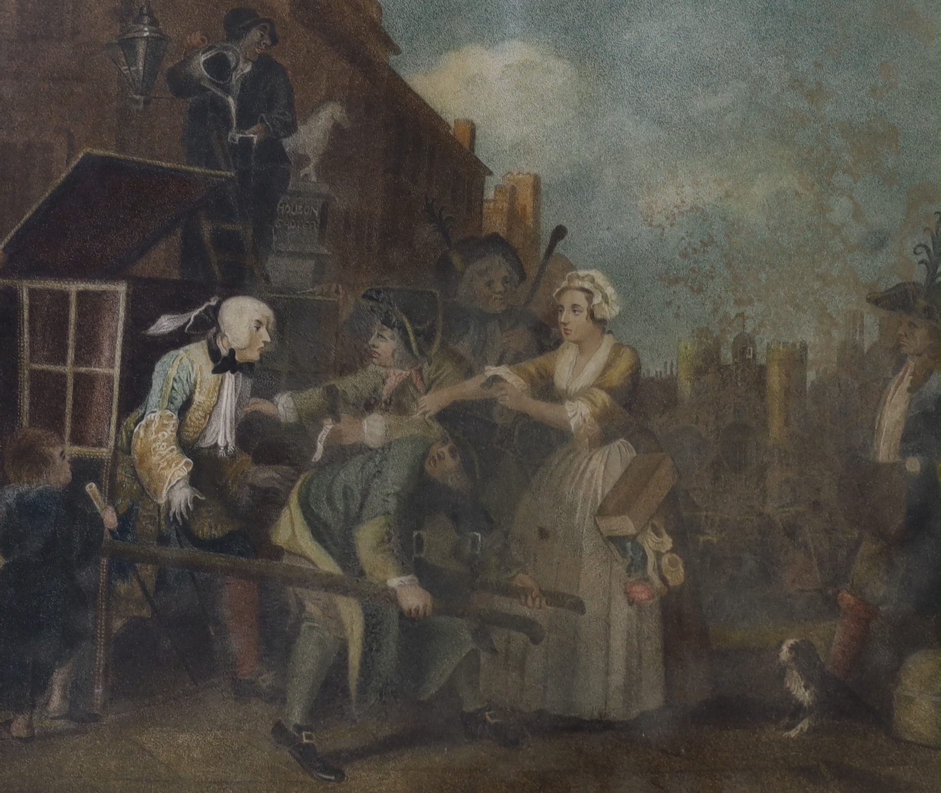 Edward Jackson Stodart (1879-1934) - After William Hogarth (1607-1764), set of twelve pencil signed hand coloured stipple engravings including 'A Rake's Progress', each with details verso, 34 x 40cm